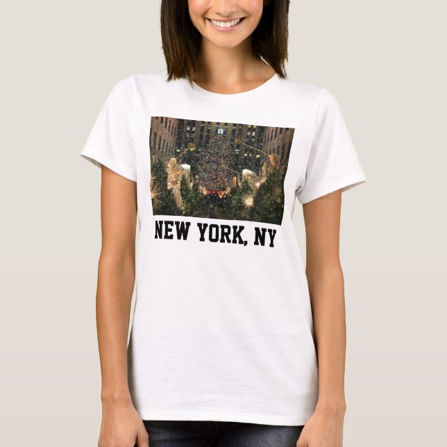 Camiseta NYC Rockefeller Center Xmas Tree Falling Snow (Anverso)