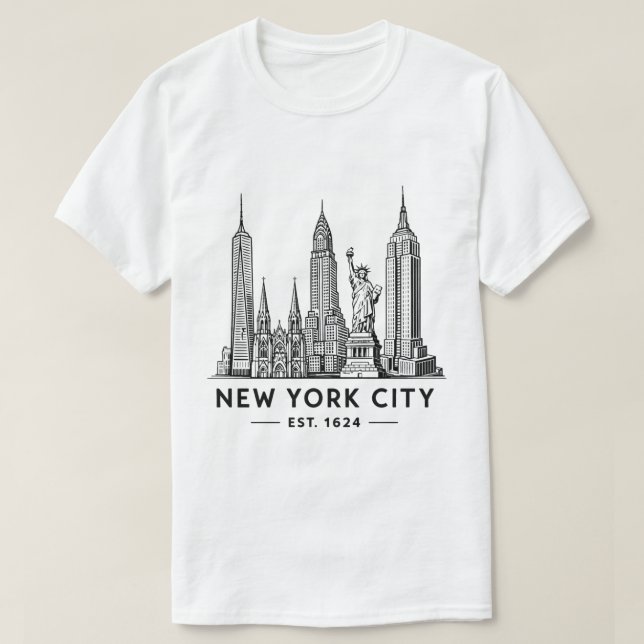 Camiseta NYC Skyline Illustration with Statue of Liberty (Diseño del anverso)