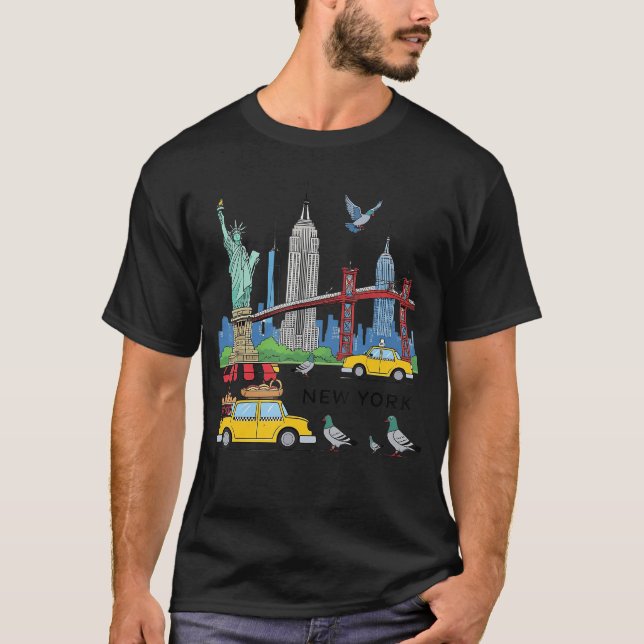 Camiseta NYC Souvenir New York City USA Icons Yellowai Pige (Anverso)