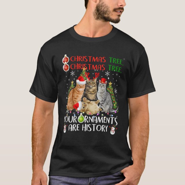 Camiseta O Christmas Tree Funny Santa Reindeer Cat Lover Ch (Anverso)