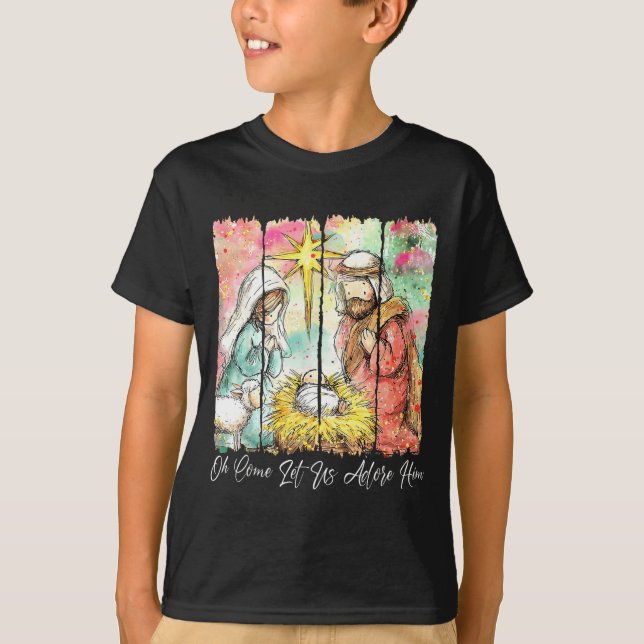 Camiseta O Come Let Us Adore Him Jesus Christian Christmas  (Anverso)
