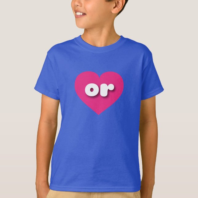 Camiseta o corazón rosado caliente - Amo o (Anverso)