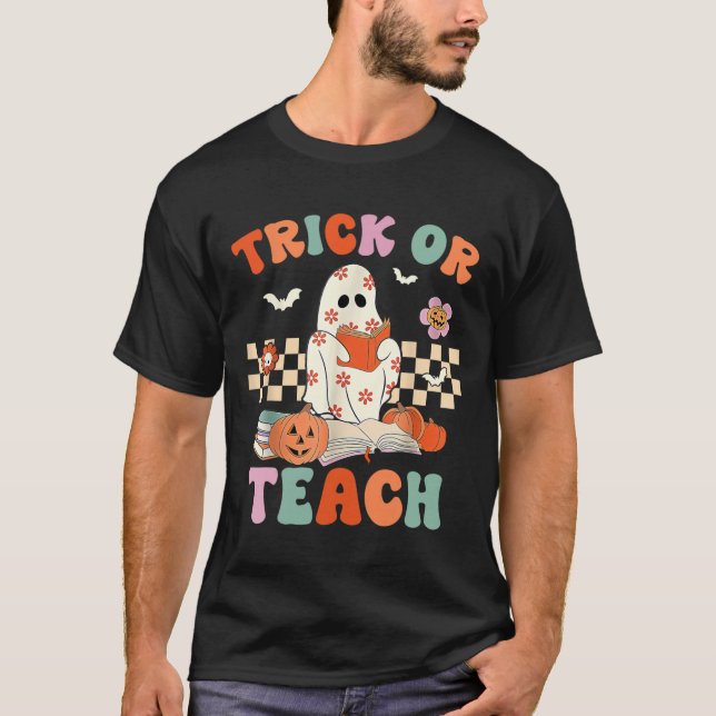 Camiseta O Enseñar al profesor Groovy Halloween Retro Flora (Anverso)