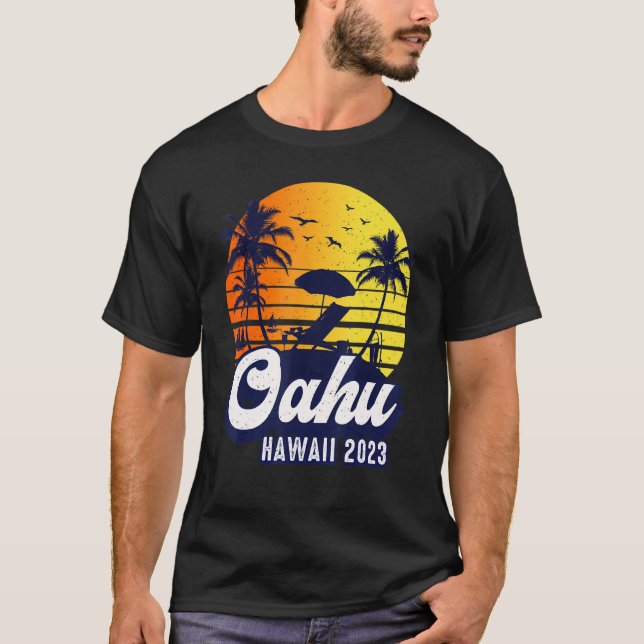 Camiseta Oahu Hawaii 2023 Hawaiian Sunset Beach Retro (Anverso)