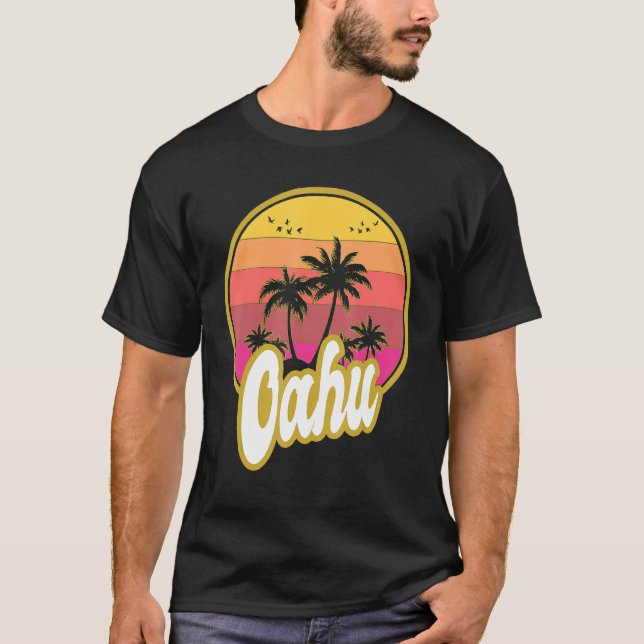 Camiseta Oahu Hawaii Beach Retro Sunset (Anverso)