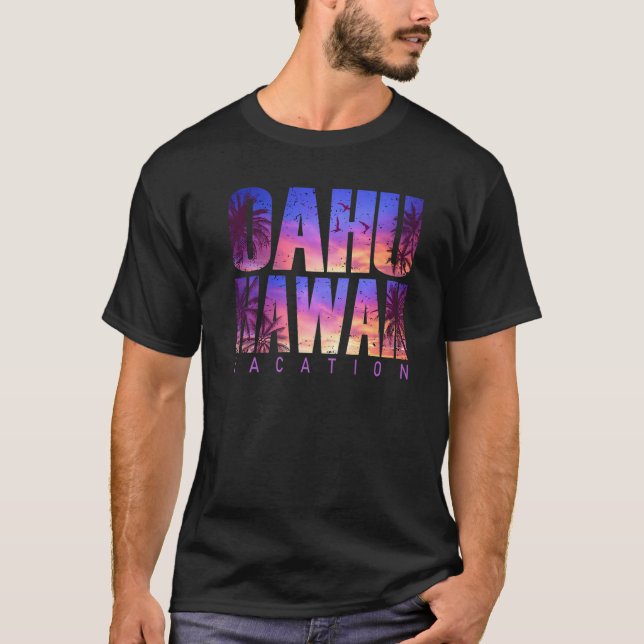 Camiseta Oahu Hawaii Beach Summer Vacation Matching Family  (Anverso)
