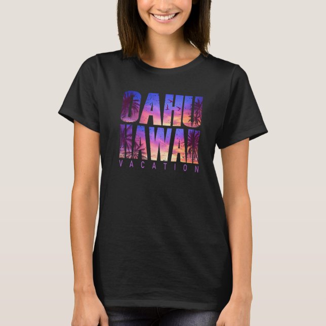 Camiseta Oahu Hawaii Beach Summer Vacation Matching Family  (Anverso)