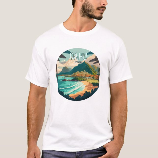 Camiseta Oahu Hawaii Beach Vintage Retro (Anverso)