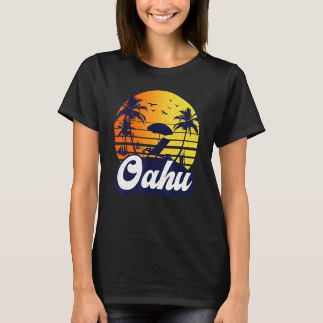 Camiseta Oahu Hawaii Hawaiian Sunset Beach Retro (Anverso)