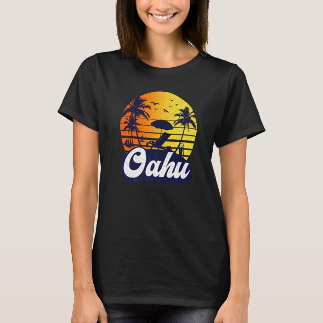 Camiseta Oahu Hawaii Hawaiian Sunset Beach Retro Premium (Anverso)