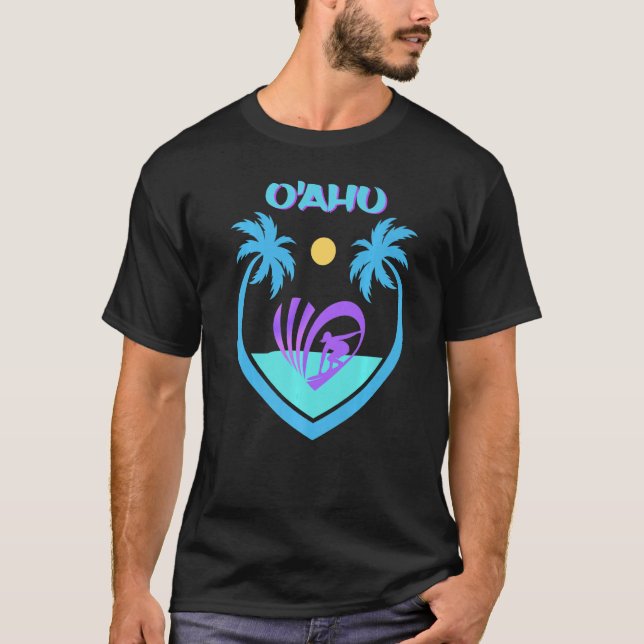 Camiseta Oahu Hawaii Surf Beach Maui Palms Aloha Waves Rega (Anverso)