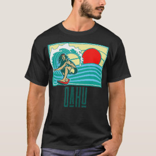Camiseta Oahu Hawaii Vintage Surfer Wave Retro Gráfico
