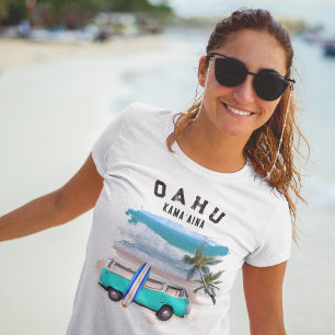 Camiseta Oahu Kamaaina Turquesa Tabla de Surf de Furgoneta