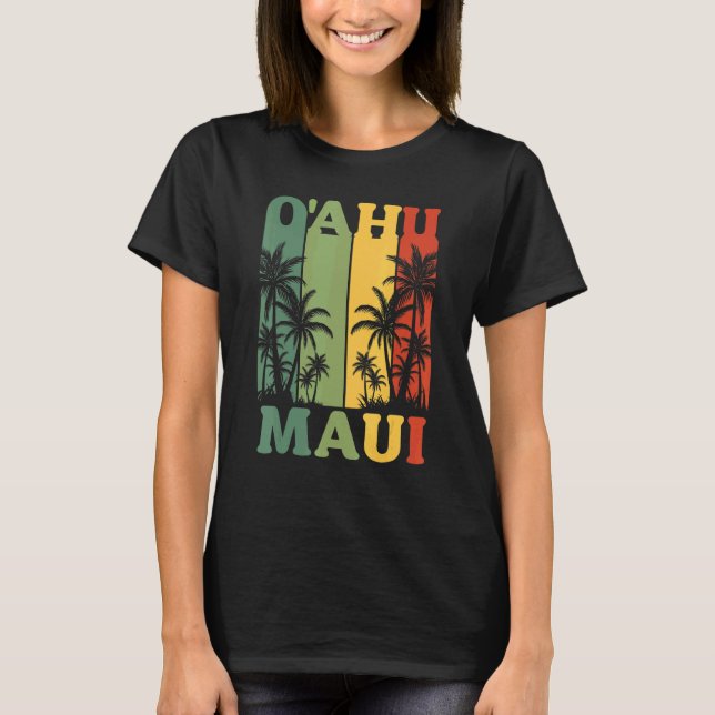 Camiseta Oahu Maui Hawaii Retro Hawaii Island Palm Beach (Anverso)