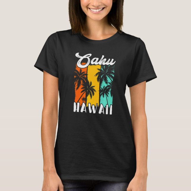 Camiseta Oahu Palm Trees Beach Hawaiian Retro Vacation Fami (Anverso)