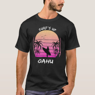 Camiseta Oahu Slogan Palm Surf Reef Hawaii Waikiki Souvenir