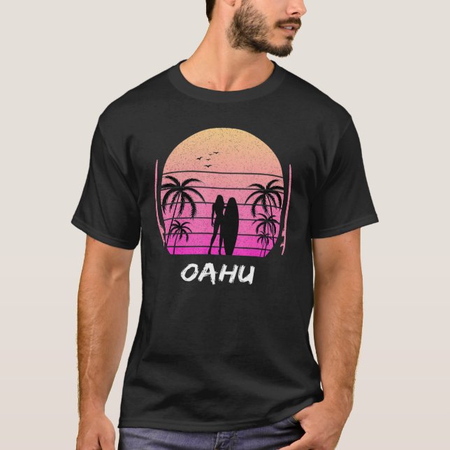 Camiseta Oahu Surfing Palm Trees Waves Holiday Hawaii Honol (Anverso)
