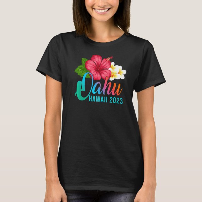 Camiseta Oahu Vacante Con Flujo Tropical Hibiscus Hawaiano (Anverso)