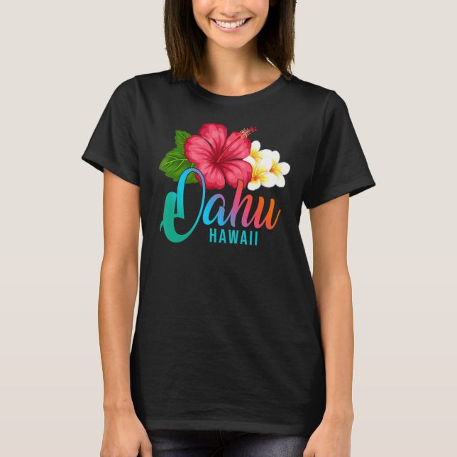Camiseta Oahu Vacante Con Flujo Tropical Hibiscus Hawaiano (Anverso)