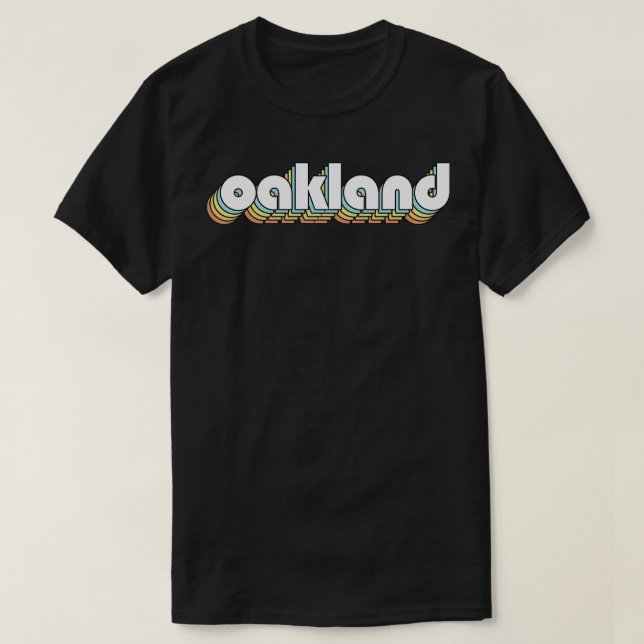 Camiseta Oakland Retro Rainbow Typography Style (Diseño del anverso)