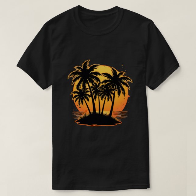 Camiseta Oasis del atardecer tropical (Diseño del anverso)