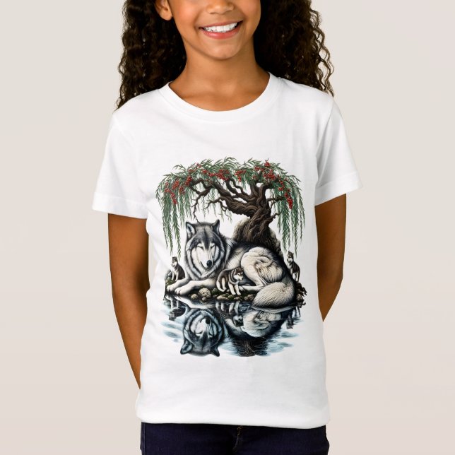 Camiseta Oasis familiar de Lobo Serene en naturaleza ídílic (Anverso)
