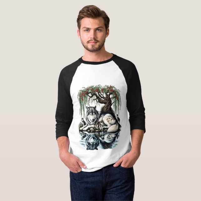 Camiseta Oasis familiar de Lobo Serene en naturaleza ídílic (Anverso completo)