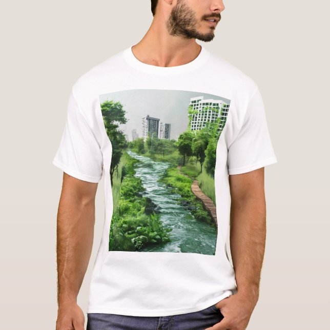 Camiseta Oasis urbano: Armonía de la naturaleza y el paisaj (Anverso)