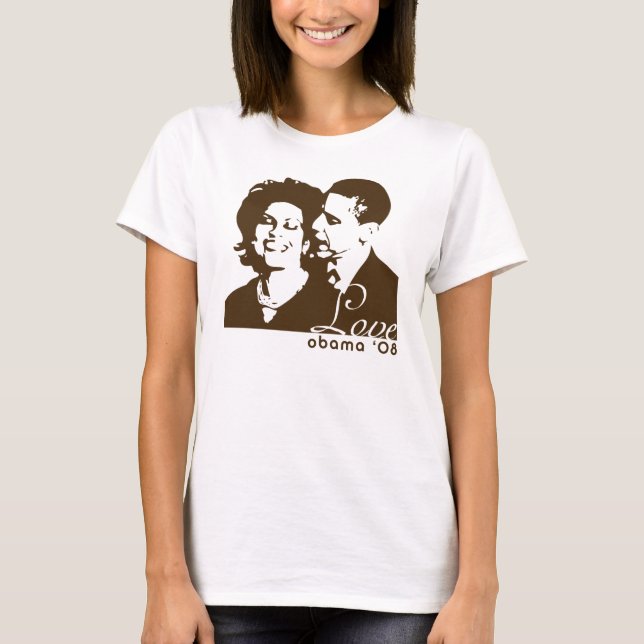 Camiseta Obama 2008 - Amarillo de Brown del amor (Anverso)
