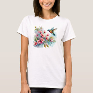 Camiseta Obra artística de colibrí floral/primavera