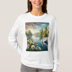 Camiseta Obra artística de primavera de lagos de cisne flor