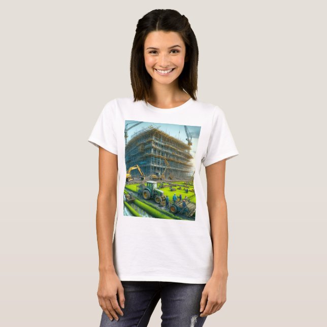 Camiseta obra con grúa y edificio (Anverso completo)