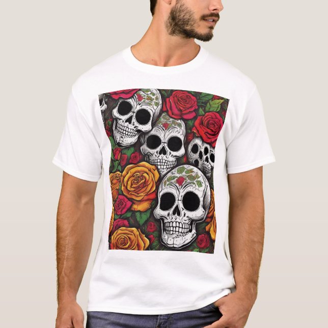 Camiseta Obra de arte de la calavera del azúcar floral (Anverso)