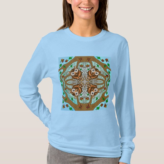 Camiseta Obra de arte de la lechuza de mano Mandala (Anverso)