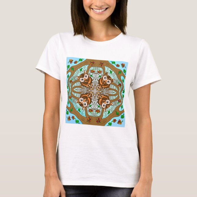 Camiseta Obra de arte de la lechuza de mano Mandala (Anverso)