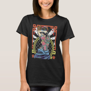 Camiseta Obra de arte japonesa Geisha Serpiente Flor