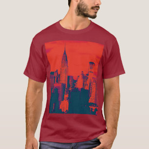 Camiseta Obra de arte pop punteada Maroon Red New York City