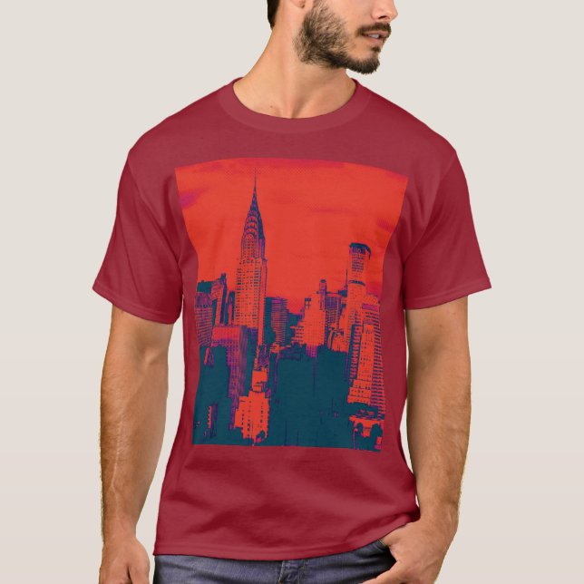 Camiseta Obra de arte pop punteada Maroon Red New York City (Anverso)