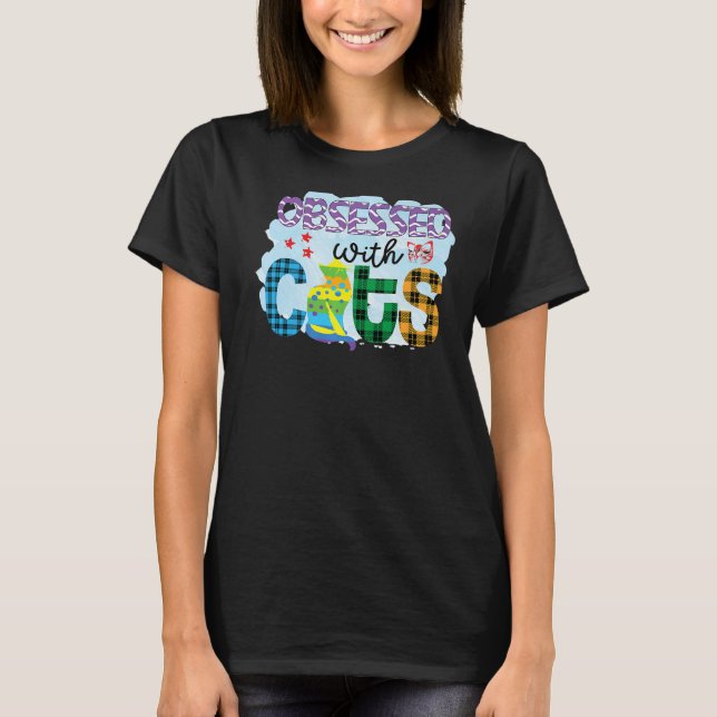 Camiseta Obsesionado Con El Gato Gráfico De Patchwork De Lo (Anverso)