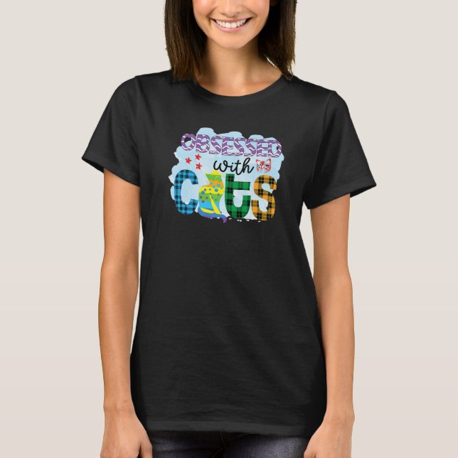 Camiseta Obsessed With Cats Graphic Patchwork Cat (Anverso)