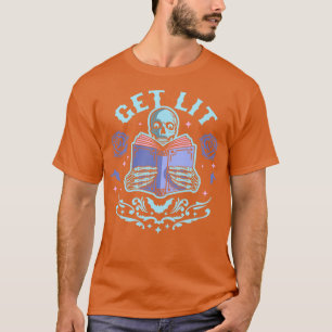 Camiseta Obtén literatura ligera esqueleto leyendo bibliote