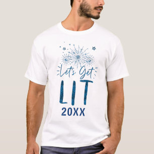 Camiseta Obtengamos tipografía azul liviana Fiesta de Noche