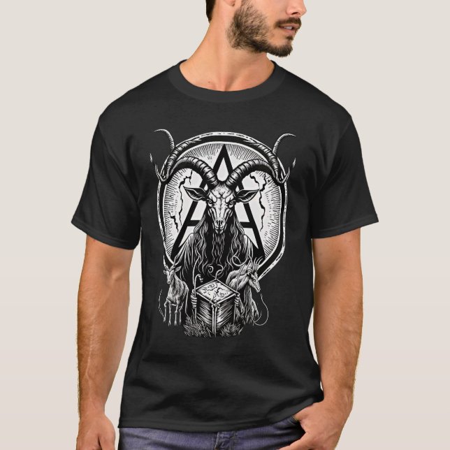 Camiseta Occult Gothic Demon Head Baphomet Con Cuernos (Anverso)