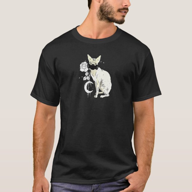 Camiseta Occult Moon Rosa Brujería Sphynx Cat Cyber (Anverso)