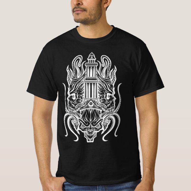 Camiseta Occult Tower Demon - Arte gótico oscuro de simetrí (Anverso)