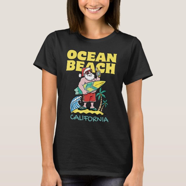 Camiseta OCEAN BEACH CALIFORNIA Santa Navidades Surfing (Anverso)