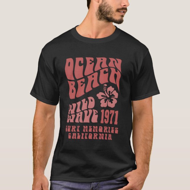 Camiseta Ocean Beach Wild Wave Surf Palabras Estéticas En L (Anverso)
