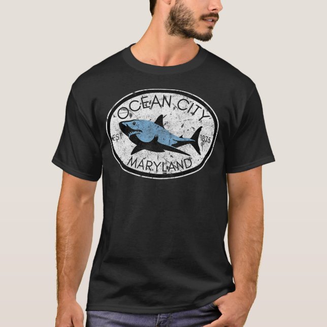 Camiseta Ocean City Maryland Fishing Shark Fish Beach MD Vi (Anverso)