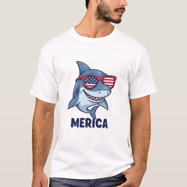 Camiseta Ocean Patriot 'Merica Shark Fun Nautical Flag Art (Anverso)