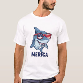 Camiseta Ocean Patriot 'Merica Tiburón Divertido Arte de Ba